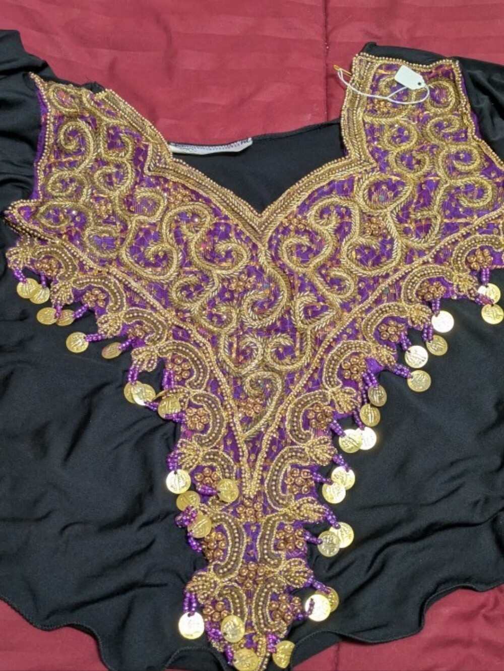 Anemone Designs Handmade Belly Dance Top XL Purple Gold Beaded Coin Costume